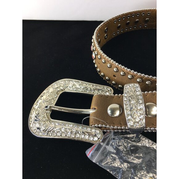 Nocona Western Belt with Buckle Beads Studs & Rhinestones Brown Size 24in NWT - Picture 2 of 13